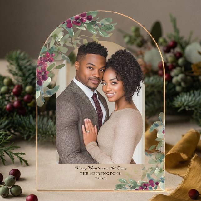 Invitations En Acrylique Elégant Arc de verdure Noël Photo Carte de vacance (Créateur téléchargé)
