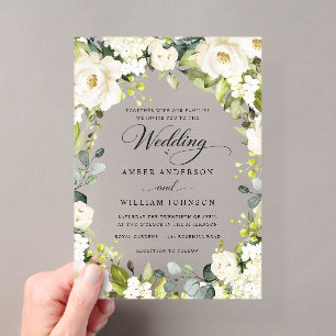 Invitations En Acrylique Élégant Arche Mariage Fleurie Acrylique Blanc Ivoi