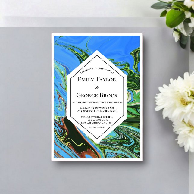 Invitations En Acrylique Elegant Artistic Blue Green Abstract Paint Wedding (Créateur téléchargé)