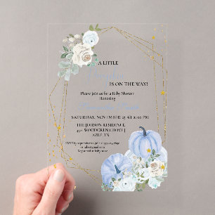Invitations En Acrylique Elégant Baby shower Citrouille Blue Little
