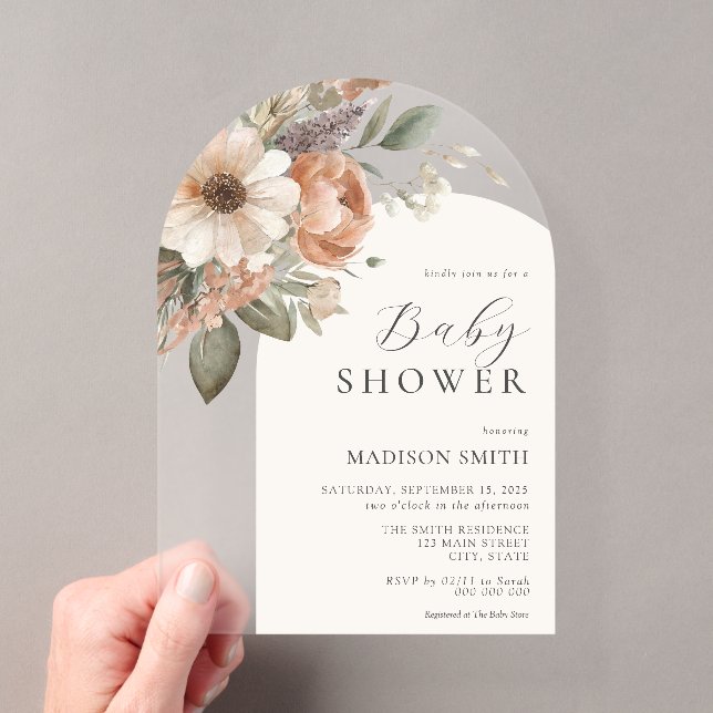 Invitations En Acrylique Elégant Baby shower d'aquarelle Floral Boho (In situ (ordinateur de poche))