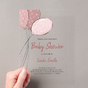 Invitations En Acrylique Élégant Baby shower fille de ballons roses