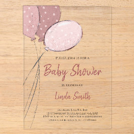 Invitations En Acrylique Élégant Baby shower fille de ballons roses