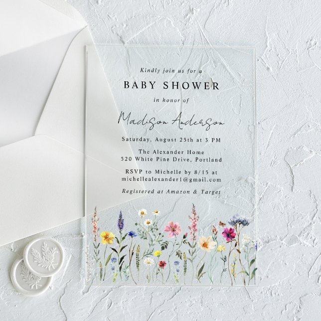 Invitations En Acrylique Élégant Baby shower Fleur sauvage Meadow (Créateur téléchargé)