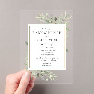 Invitations En Acrylique Elégant Baby shower Parsemé Aquarelle Verdure
