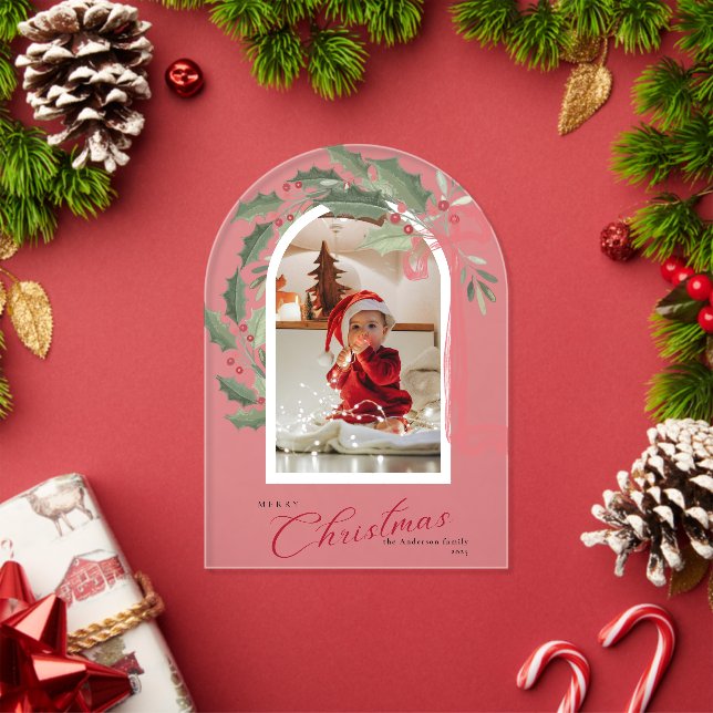 Invitations En Acrylique Elegant Berries Arch Photo Christmas Holiday Card (Insitu (vacances))