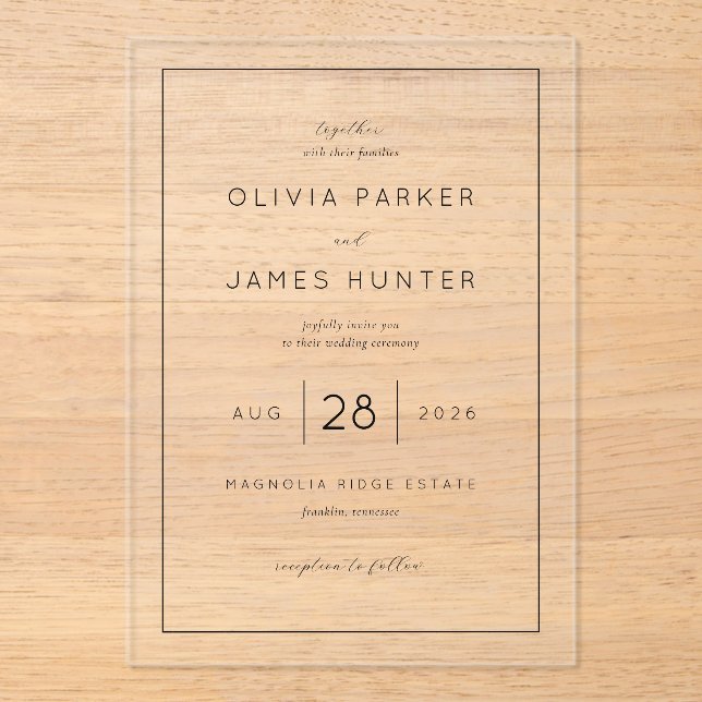 Invitations En Acrylique Elegant Black Calligraphy (Recto)