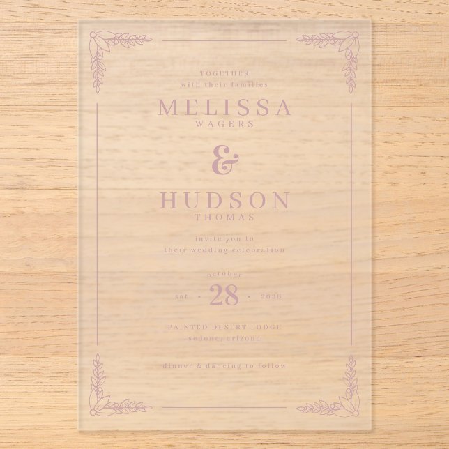 Invitations En Acrylique Elegant Black Calligraphy With Floral (Recto)