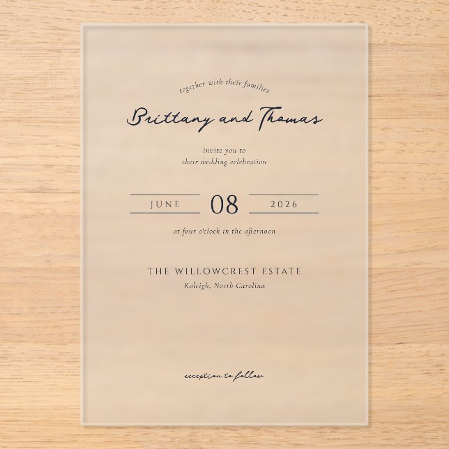 Invitations En Acrylique Elegant Black Minimalist Calligraphy (Recto)