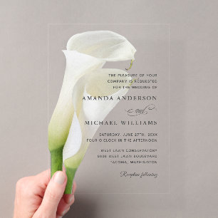 Invitations En Acrylique Elégant blanc Calla Lilies Floral Mariage