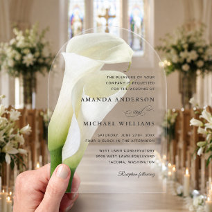 Invitations En Acrylique Elégant blanc Calla Lilies Floral Mariage