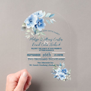 Invitations En Acrylique Elégant bleu aquarelle Botanique Floral Mariage