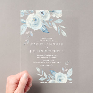 Invitations En Acrylique Elégant bleu azur aquarelle mariage