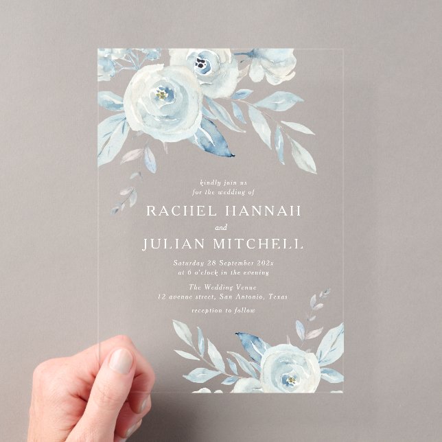 Invitations En Acrylique Elégant bleu azur aquarelle mariage (In situ (ordinateur de poche))