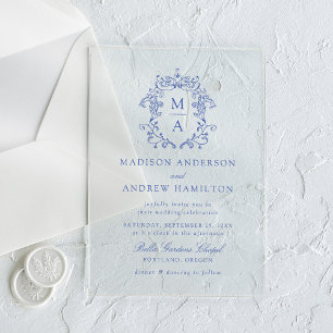 Invitations En Acrylique Élégant Bleu Chinoiserie Floral Mariage Victorien
