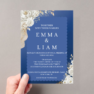 Invitations En Acrylique Élégant bleu marine or blanc rosace en coquille