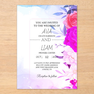 Invitations En Acrylique Élégant Bleu Turquoise Floral Aquarelle Mariage