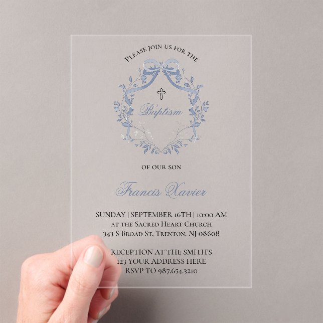 Invitations En Acrylique  elegant blue bow | Baptism (In situ (ordinateur de poche))