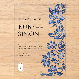 Invitations En Acrylique Elegant Blue Floral Vintage Wedding