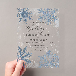 Invitations En Acrylique Élégant Blue snowflakes Mariage d'hiver
