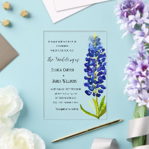 Invitations En Acrylique Elégant Bluebonnet Texas Aquarelle Floral Mariage