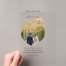 Elegant Blush Dahlias Golden Script Wedding Photo