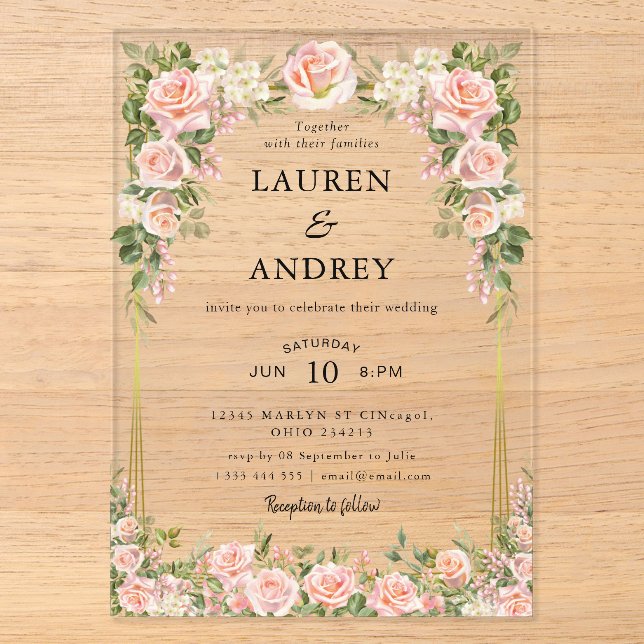 Invitations En Acrylique Elegant Blush Floral Modern Wedding (Recto)