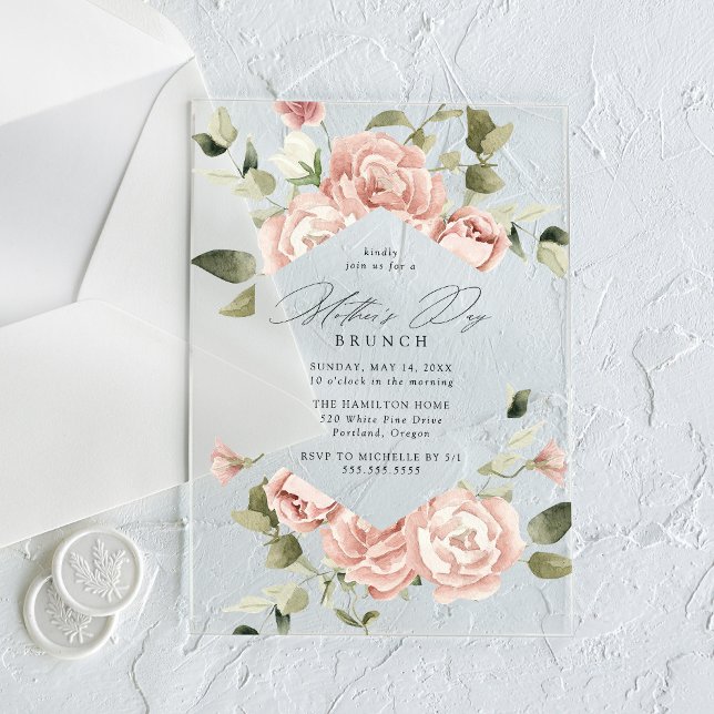 Invitations En Acrylique Elégant Blush Rose Jardin Fête des Mères Brunch (Créateur téléchargé)