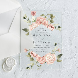Invitations En Acrylique Elégant Blush Roses et Mariage de verdure