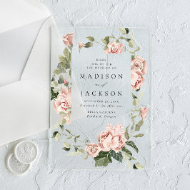 Invitations En Acrylique Elégant Blush Roses et Mariage de verdure