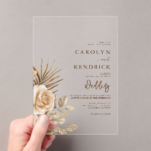 Invitations En Acrylique Elégant Boho Neutral Flore Accents Mariage