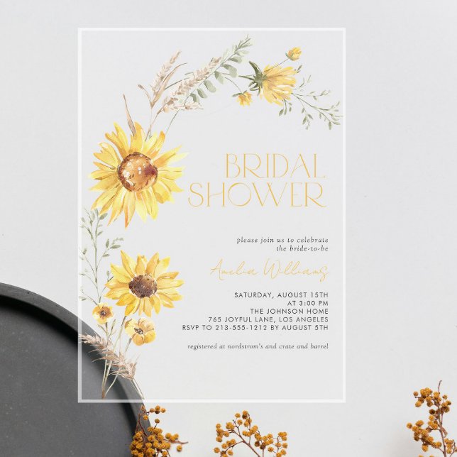 Invitations En Acrylique Elégant Boho Sunflower Fête des mariées botanique (Créateur téléchargé)