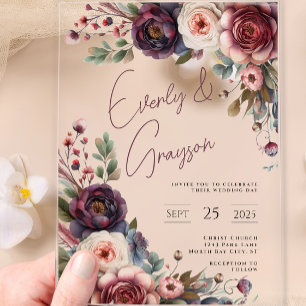 Invitations En Acrylique Elégant Boho Victorian Rose Bouquet