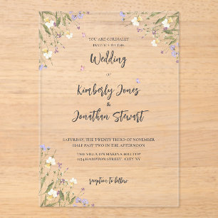 Invitations En Acrylique Elegant Boho Whimsical fleur sauvage Mariage