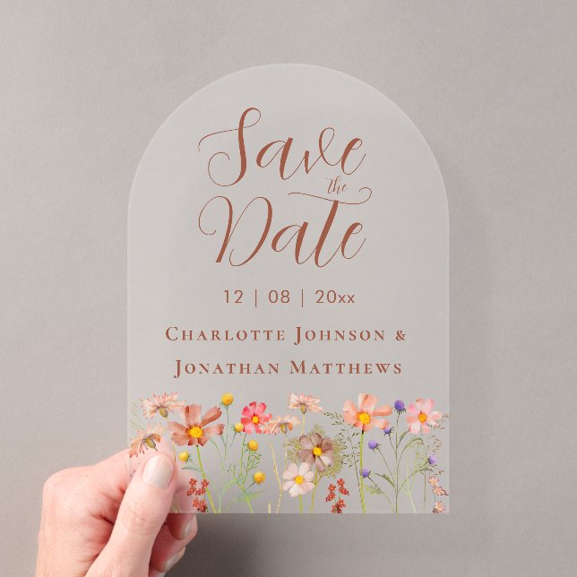 Invitations En Acrylique Elegant Boho Wildflower Meadow Wedding (In situ (ordinateur de poche))