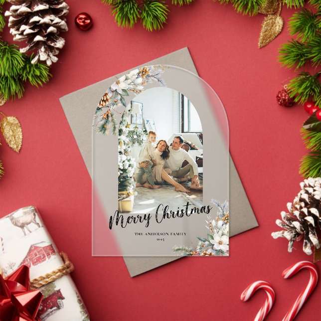 Invitations En Acrylique Elegant Botanical Greenery Arch Christmas Card (Insitu (vacances))