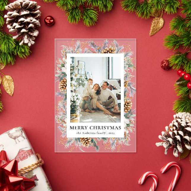 Invitations En Acrylique Elegant Botanical Photo Frame Merry Christmas Card (Insitu (vacances))