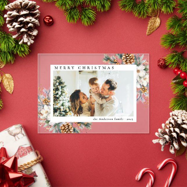 Invitations En Acrylique Elegant Botanical Simple Photo Christmas Card (Insitu (vacances))