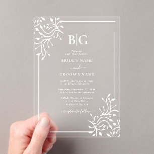 Invitations En Acrylique Élégant Botanique Monogramme Clair Mariage
