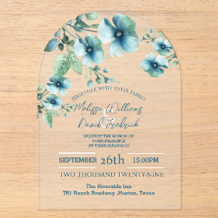 Invitations En Acrylique Elégant Botanique Verdure Bleu Floral Mariage