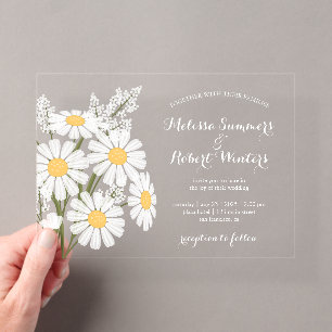 Invitations En Acrylique Élégant Bouquet de Marguerites Blanches Mariage