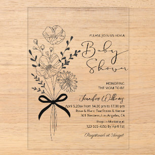 Invitations En Acrylique élégant bouquet fleur sauvage baby shower minimali