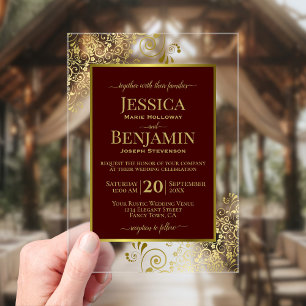 Invitations En Acrylique Élégant Brun Auburn et Or Mariage Texte Mariage