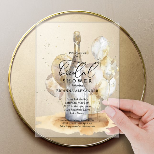 Invitations En Acrylique Elégant Brunch et Fête des mariées Bubbly (Elegant brunch and bubbly bridal shower acrylic invitations)