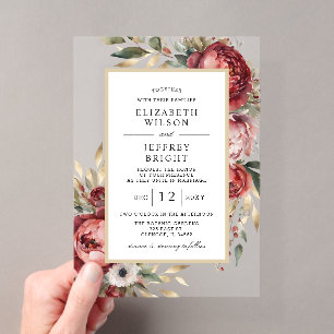 Invitations En Acrylique Élégant Burgundy Blush Botanical Floral Mariage