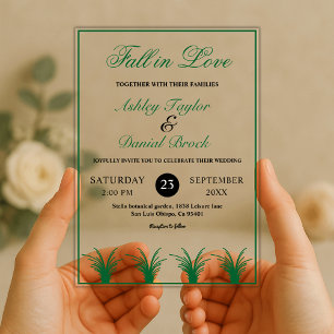 Invitations En Acrylique Élégant Cadre Bohème d'Herbe Verte Rustique Mariag