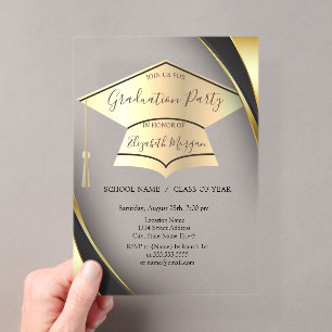 Invitations En Acrylique Elégant cadre de la couche d'or noir Graduation no