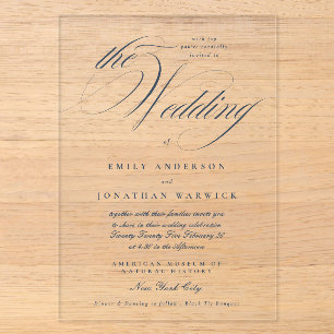 Invitations En Acrylique Élégant Calligraphie Bleu Marine Le Mariage
