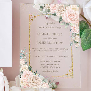 Invitations En Acrylique Élégant Champagne Blush ivoire Floral Mariage