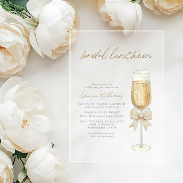 Invitations En Acrylique Elegant Champagne Chic Bow Script Bridal Luncheon (Créateur téléchargé)